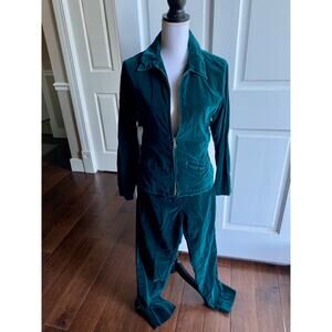 A.M.I green velvet full zip holiday office work jacket and slacks size M